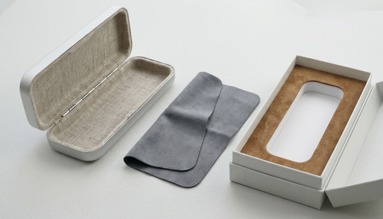 Packaging system: open case, cloth, and presentation box